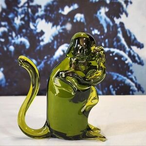 Vintage Pilgrim Glass Green Monkey Paperweight Collectible Figurine